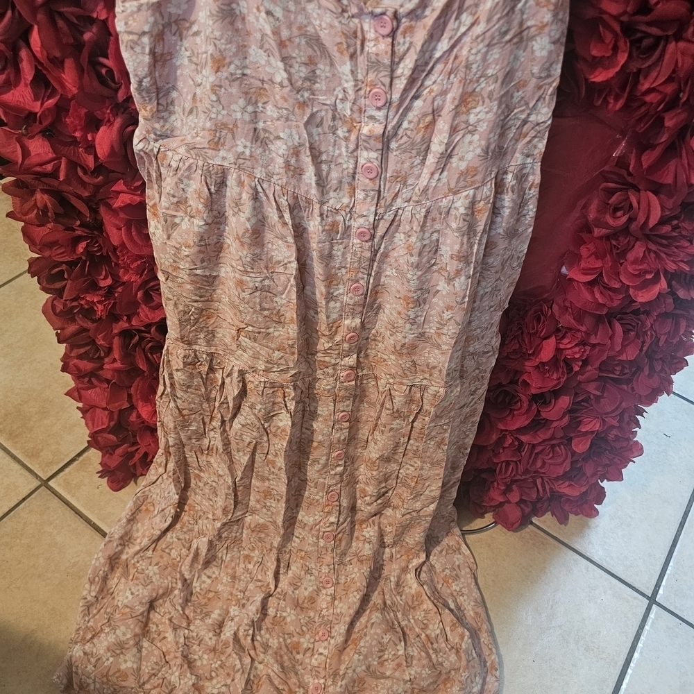 Pink Rose Women's Floral Button Down Loose Dress Size Xlarge